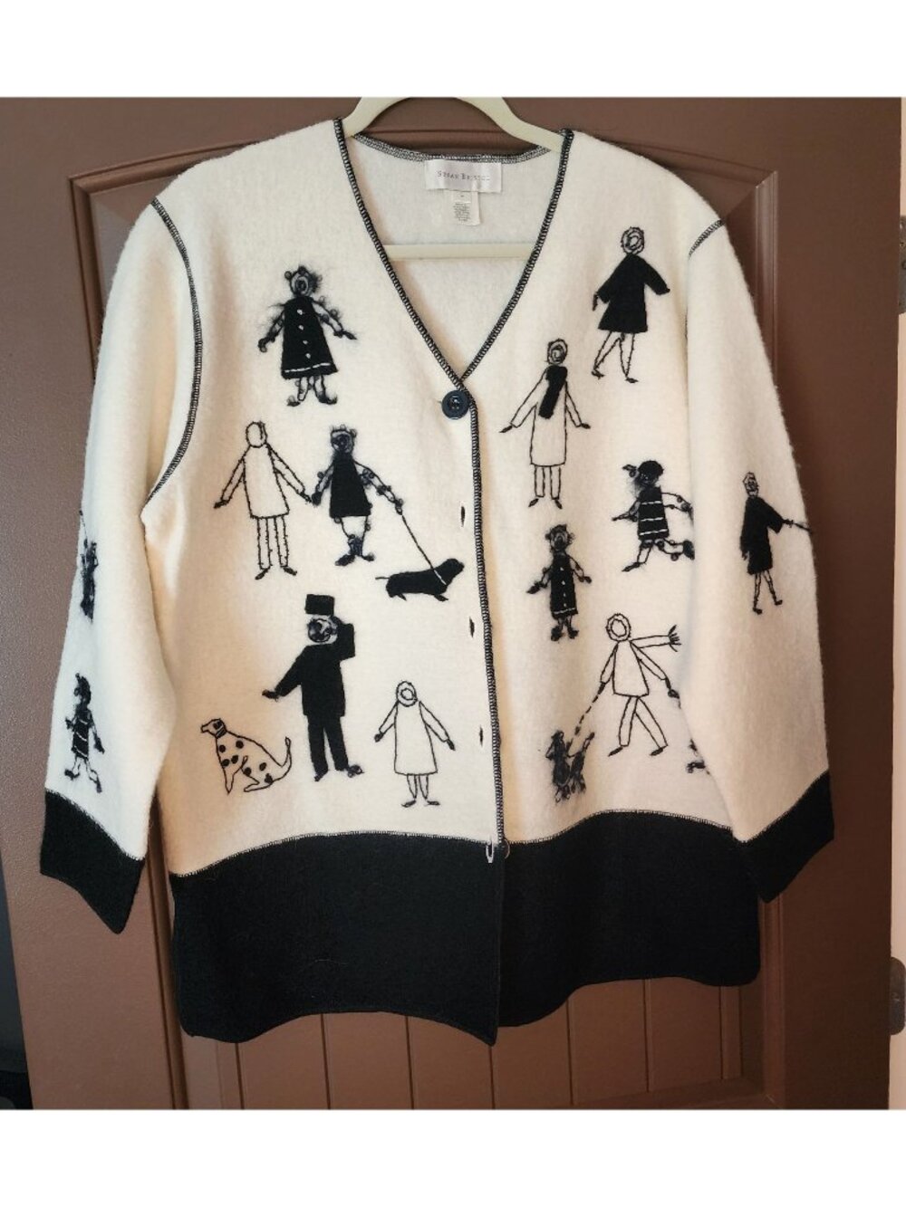 Vintage Susan Bristol Wool Cardigan L NWT Embroidered People Dogs Y2K Grannycore